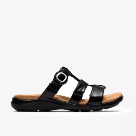 Womens Kitly Pearl Black Patent Flat Sandals