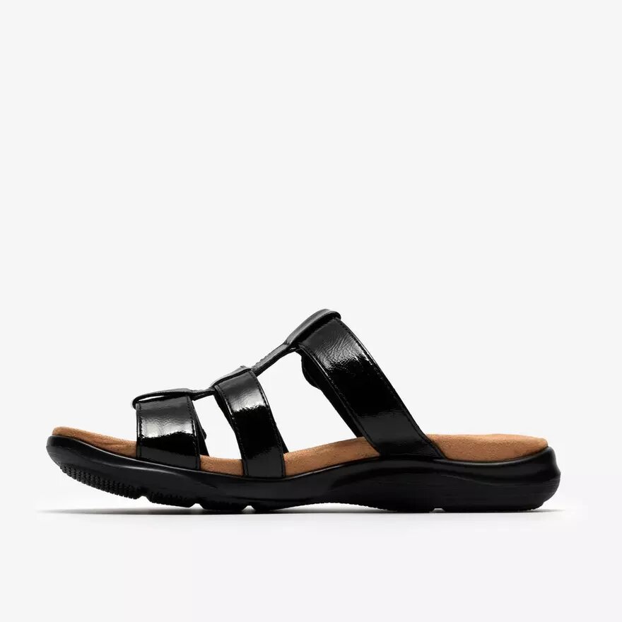 Womens Kitly Pearl Black Patent Flat Sandals Womens Kitly Pearl Black Patent Flat Sandals