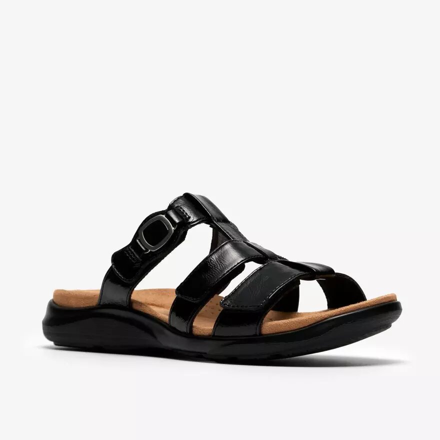 Womens Kitly Pearl Black Patent Flat Sandals Womens Kitly Pearl Black Patent Flat Sandals