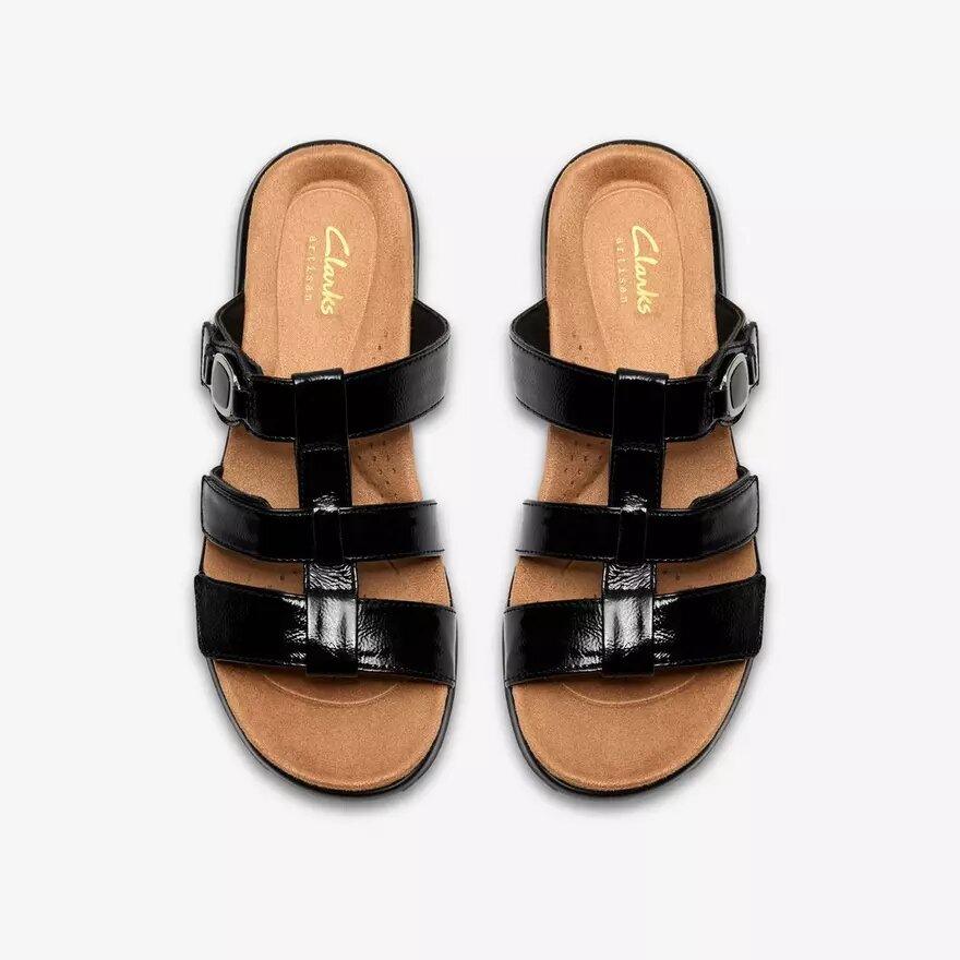 Womens Kitly Pearl Black Patent Flat Sandals Womens Kitly Pearl Black Patent Flat Sandals