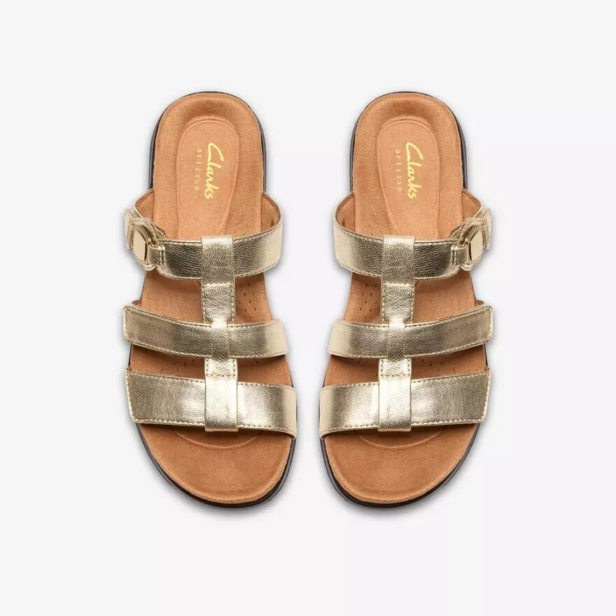 Womens Kitly Pearl Champagne Leather Flat Sandals Womens Kitly Pearl Champagne Leather Flat Sandals
