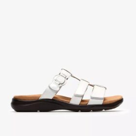 Womens Kitly Pearl White Patent Flat Sandals