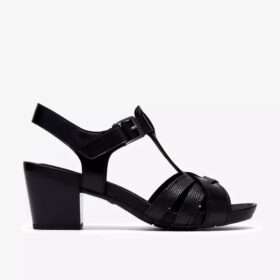 Womens Kymber Glow Black Leather Heeled Sandals