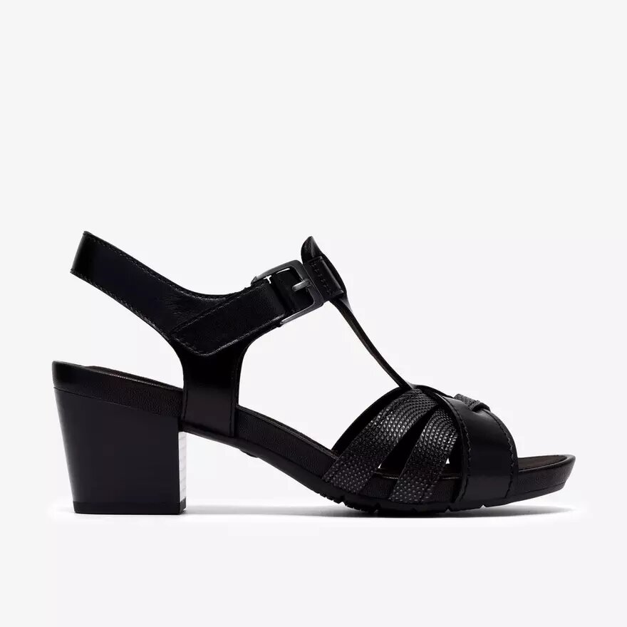 Womens Kymber Glow Black Leather Heeled Sandals Womens Kymber Glow Black Leather Heeled Sandals