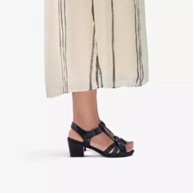 Womens Kymber Glow Black Leather Heeled Sandals