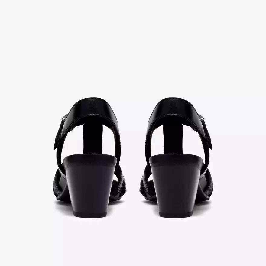 Womens Kymber Glow Black Leather Heeled Sandals Womens Kymber Glow Black Leather Heeled Sandals