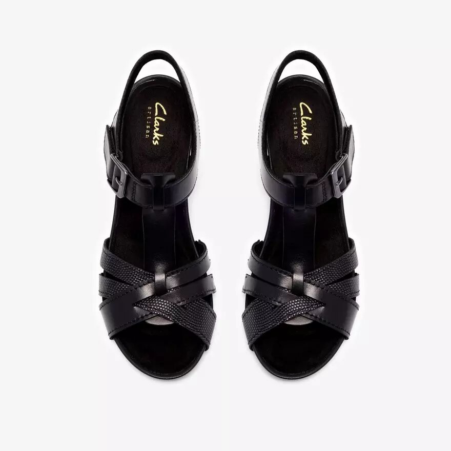 Womens Kymber Glow Black Leather Heeled Sandals Womens Kymber Glow Black Leather Heeled Sandals