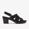Womens Kymber Shine Black Leather Heeled Sandals