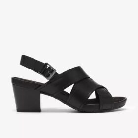 Womens Kymber Shine Black Leather Heeled Sandals
