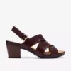 Womens Kymber Shine Dark Brown Leather Heeled Sandals