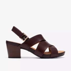 Womens Kymber Shine Dark Brown Leather Heeled Sandals