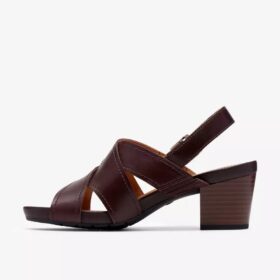 Womens Kymber Shine Dark Brown Leather Heeled Sandals