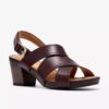 Womens Kymber Shine Dark Brown Leather Heeled Sandals