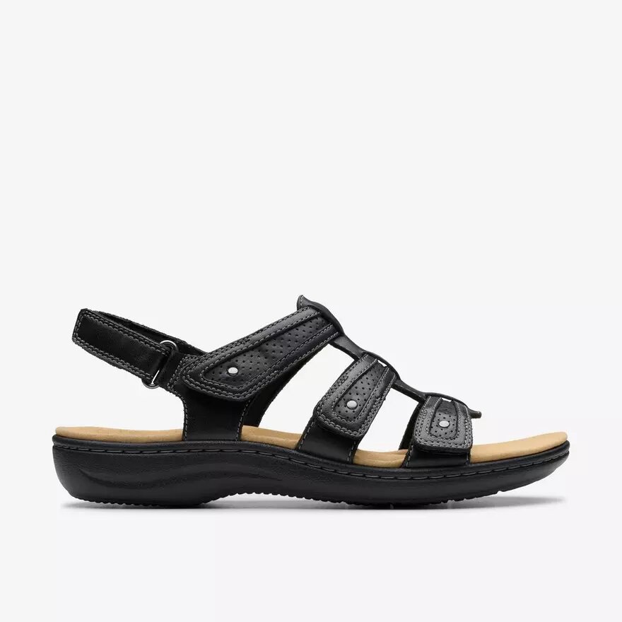 Womens Laurieann Ivy Black Leather Flat Sandals Womens Laurieann Ivy Black Leather Flat Sandals