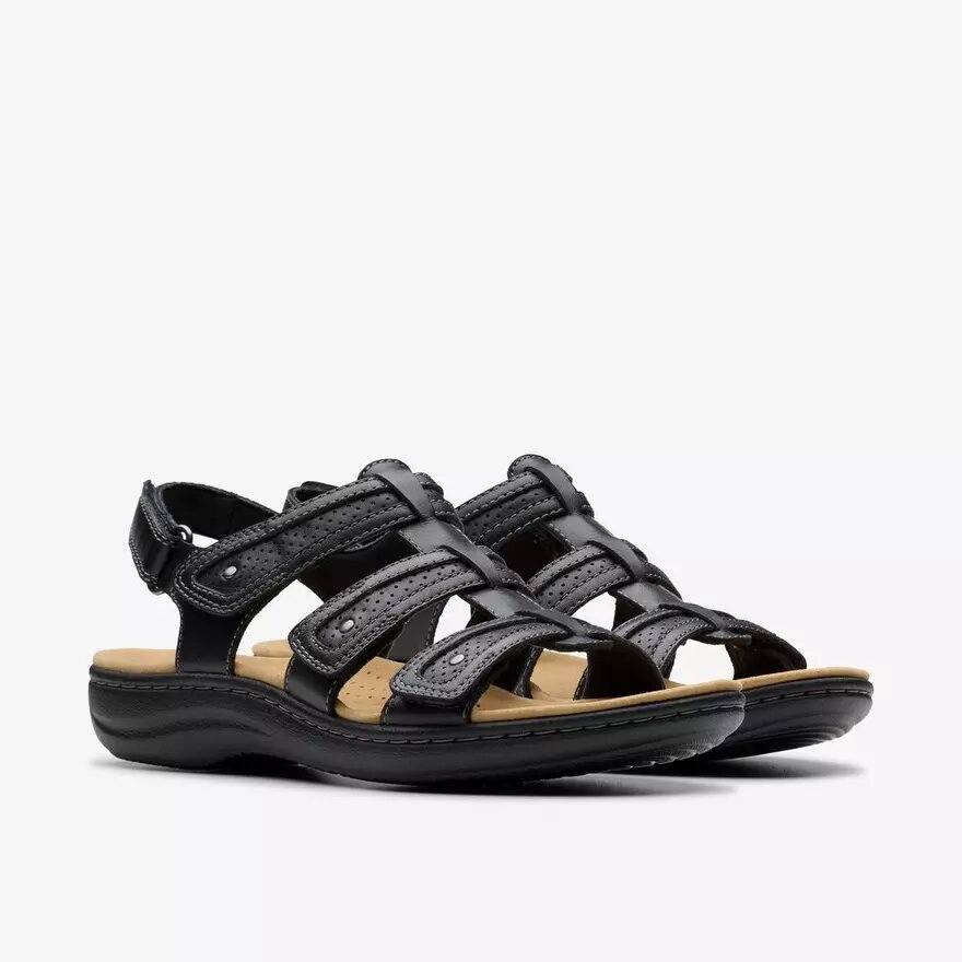 Womens Laurieann Ivy Black Leather Flat Sandals Womens Laurieann Ivy Black Leather Flat Sandals