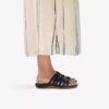 Womens Maelynn Abby Black Leather Flat Sandals Womens Maelynn Abby Black Leather Flat Sandals