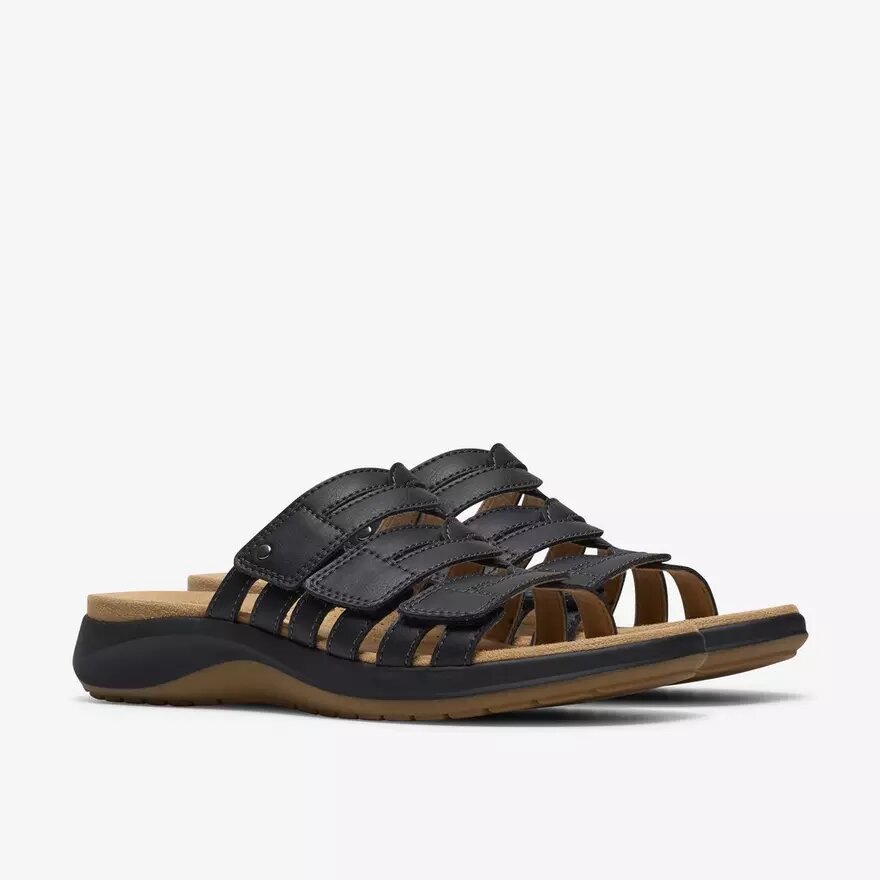 Womens Maelynn Abby Black Leather Flat Sandals Womens Maelynn Abby Black Leather Flat Sandals