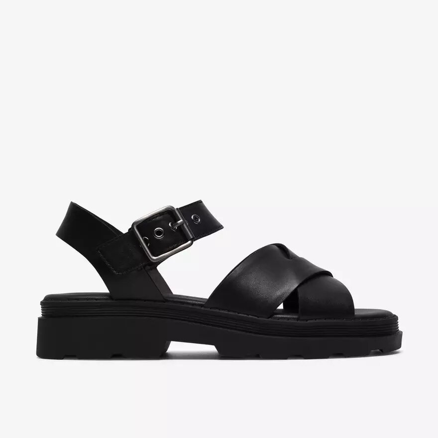 Womens Orinoco3 Cross Black Leather Flat Sandals Womens Orinoco3 Cross Black Leather Flat Sandals