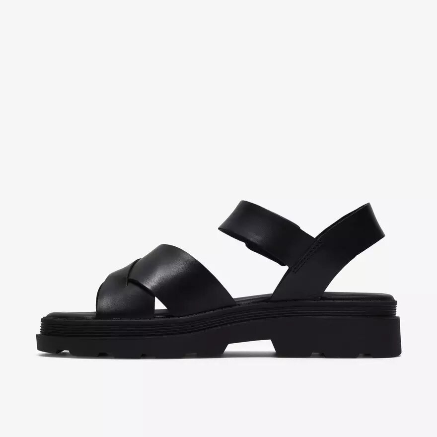 Womens Orinoco3 Cross Black Leather Flat Sandals Womens Orinoco3 Cross Black Leather Flat Sandals