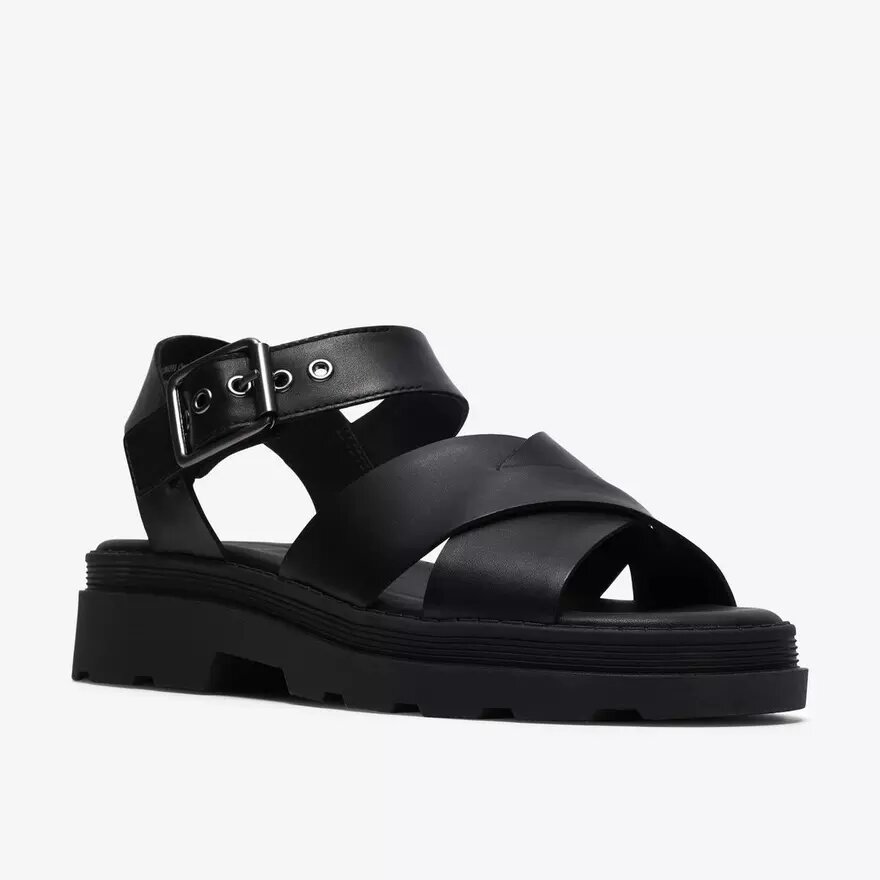 Womens Orinoco3 Cross Black Leather Flat Sandals Womens Orinoco3 Cross Black Leather Flat Sandals