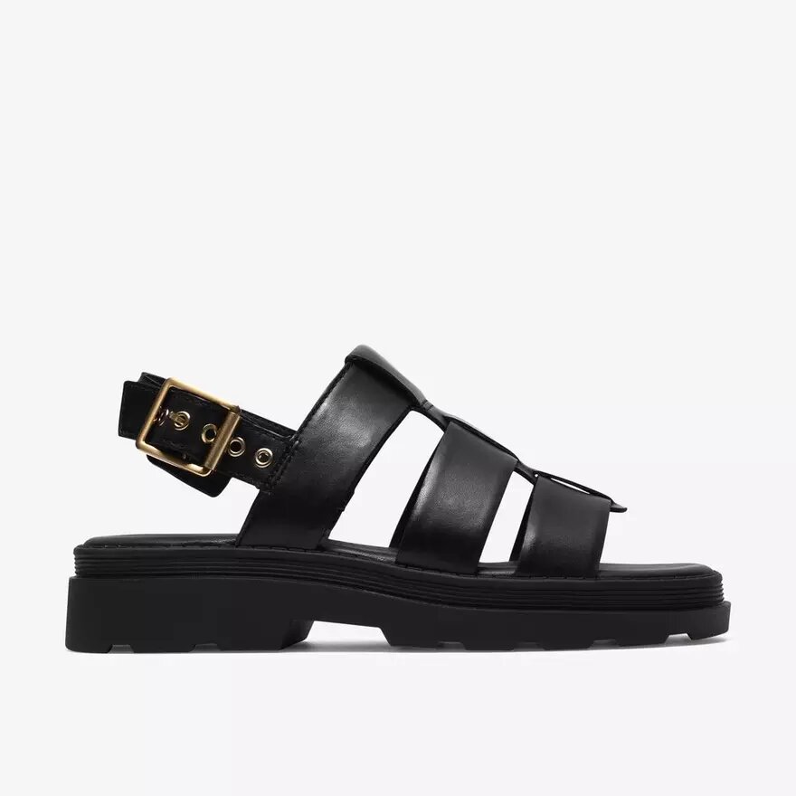 Womens Orinoco3 Strap Black Leather Flat Sandals Womens Orinoco3 Strap Black Leather Flat Sandals