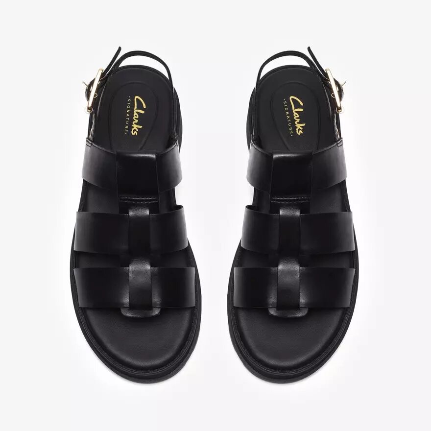 Womens Orinoco3 Strap Black Leather Flat Sandals Womens Orinoco3 Strap Black Leather Flat Sandals