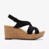 Womens Rose Style Black Nubuck Wedges