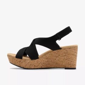 Womens Rose Style Black Nubuck Wedges