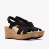 Womens Rose Style Black Nubuck Wedges