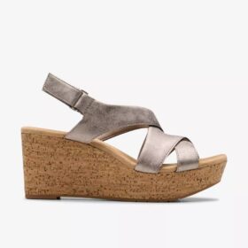 Womens Rose Style Taupe Metallic Wedges