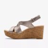 Womens Rose Style Taupe Metallic Wedges
