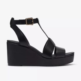 Womens Sabina Hope Black Leather Wedges