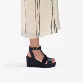 Womens Sabina Hope Black Leather Wedges