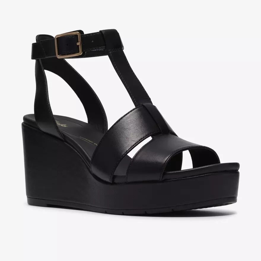 Womens Sabina Hope Black Leather Wedges Womens Sabina Hope Black Leather Wedges