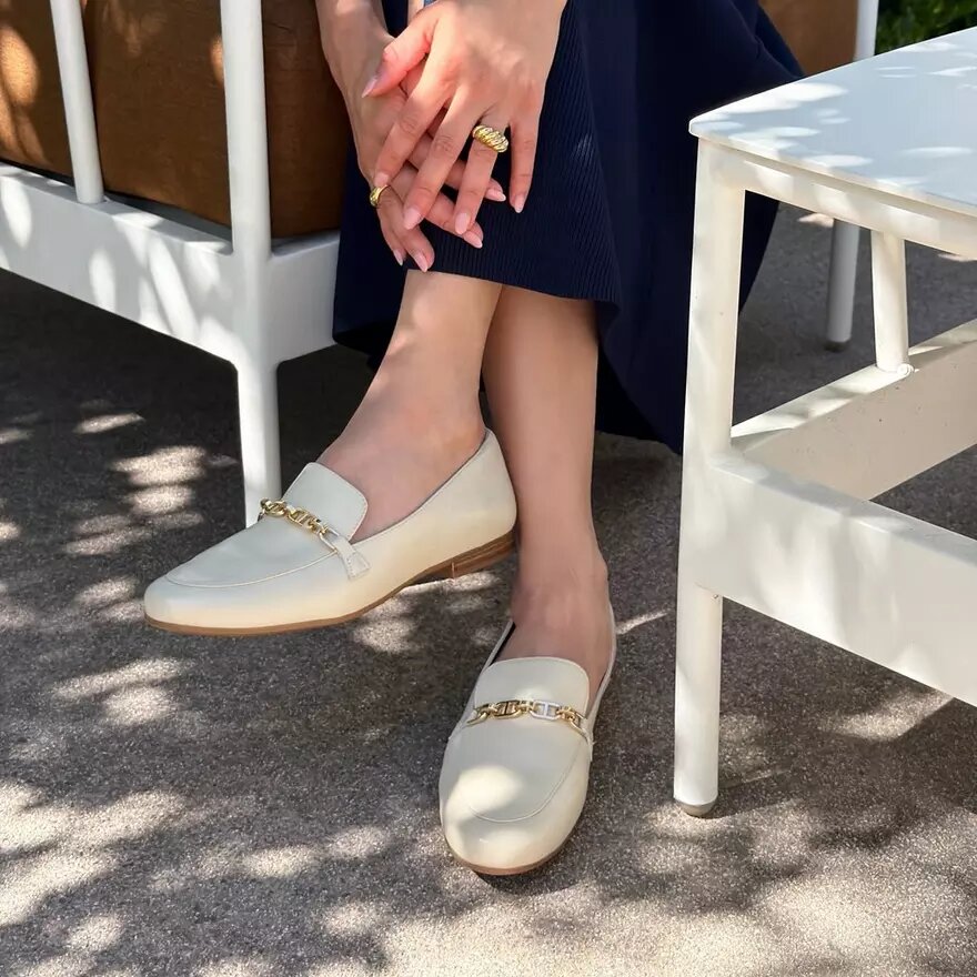 Womens Tamna Iris White Leather Loafer Womens Tamna Iris White Leather Loafer