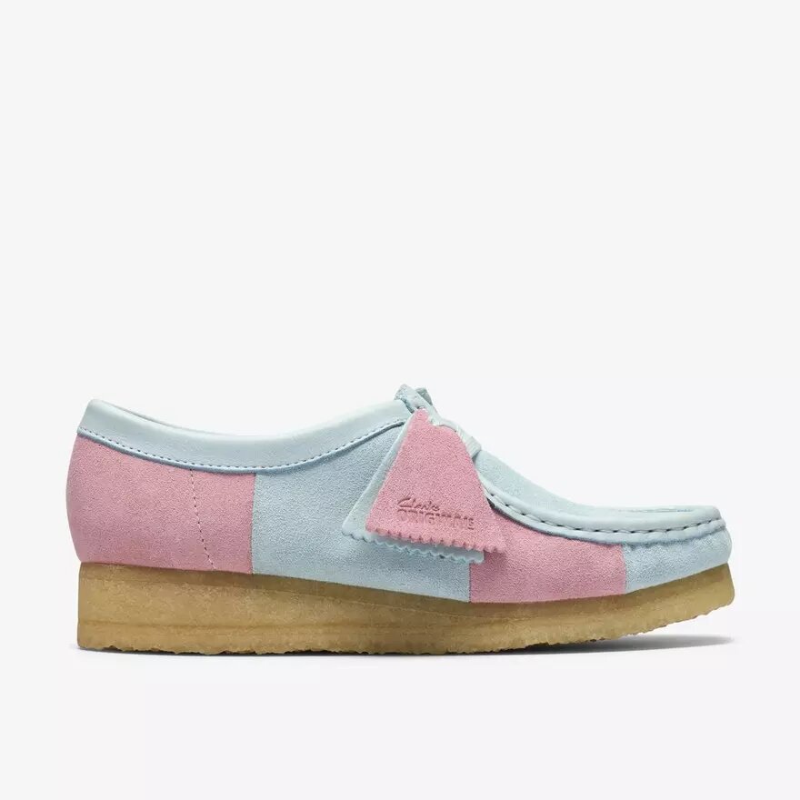 Womens Wallabee Pale Blue Pink Stripe Womens Wallabee Pale Blue Pink Stripe