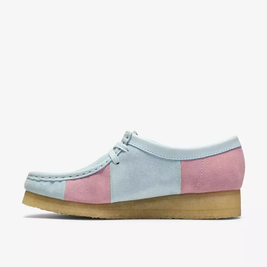 Womens Wallabee Pale Blue Pink Stripe Womens Wallabee Pale Blue Pink Stripe