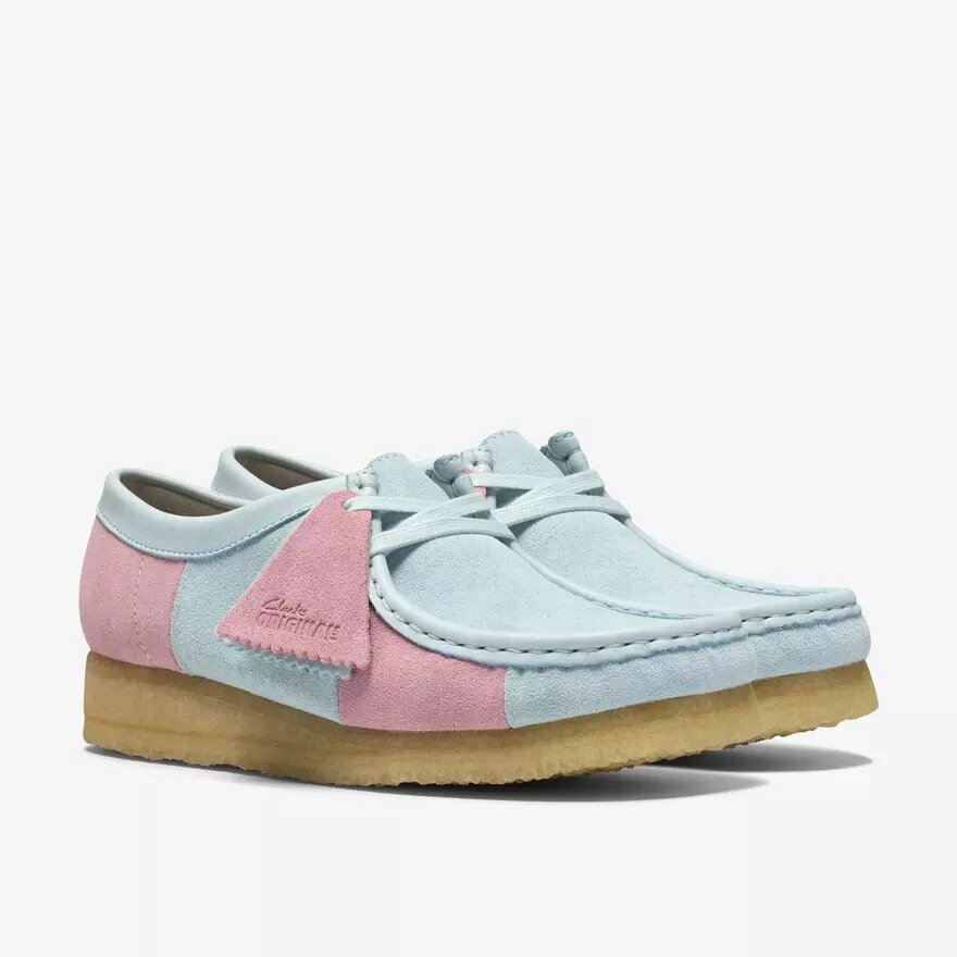 Womens Wallabee Pale Blue Pink Stripe Womens Wallabee Pale Blue Pink Stripe