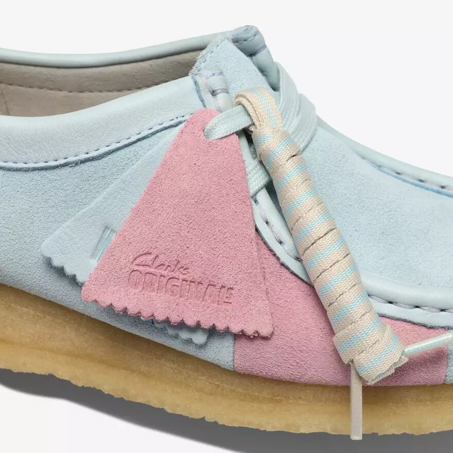 Womens Wallabee Pale Blue Pink Stripe Womens Wallabee Pale Blue Pink Stripe