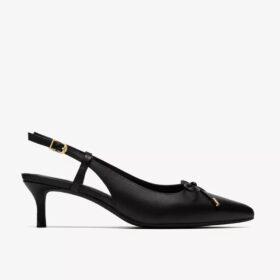 Womens Zarey Bow Black Leather Pumps