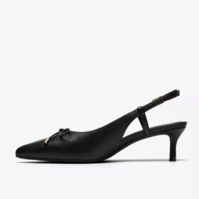 Womens Zarey Bow Black Leather Pumps